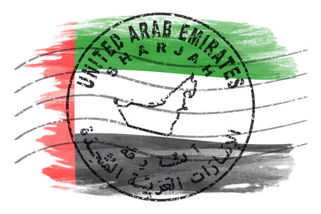 United Arab Emirates Sharjah Round Seal Map Designの写真素材