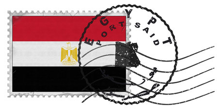 Egypt Port Said Stamp with National Flag and Postmark