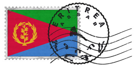 Eritrea Assab Stamp with National Flag and Postmarkの写真素材