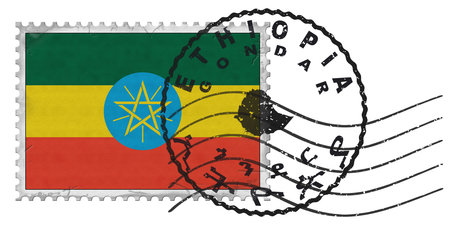 Ethiopia Gondar Stamp with National Flag and Postmarkの写真素材