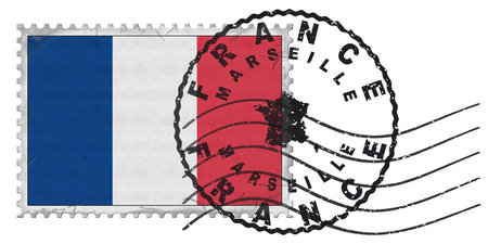 France Marseille Stamp with National Flag and Postmarkの写真素材