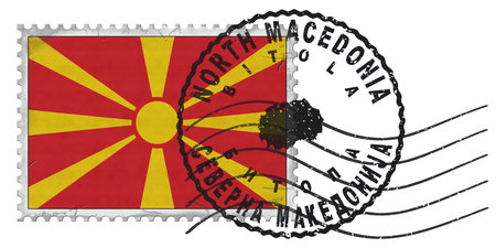 North Macedonia Bitola Stamp with National Flag and Postmarkの写真素材