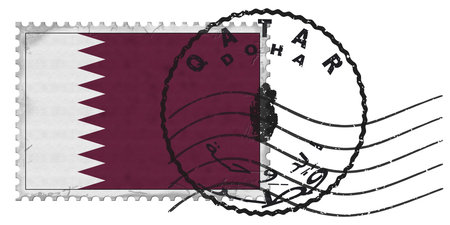 Qatar Doha Stamp with National Flag and Postmark