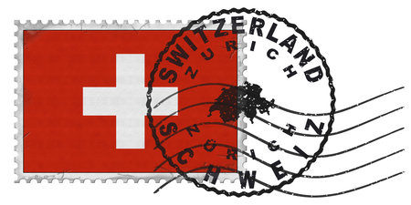 Switzerland flag Stamp with National Flag and Postmarkの写真素材