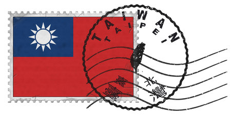 Taiwan flag Stamp with National Flag and Postmark