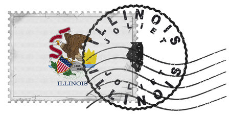 Illinois Joliet Stamp with National Flag and Postmark