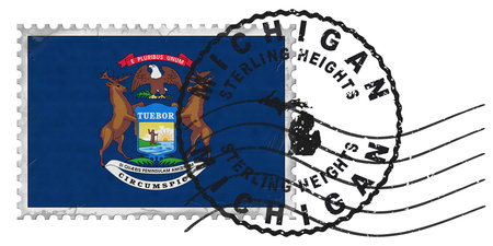 Michigan Sterling Heights Stamp with National Flag and Postmark