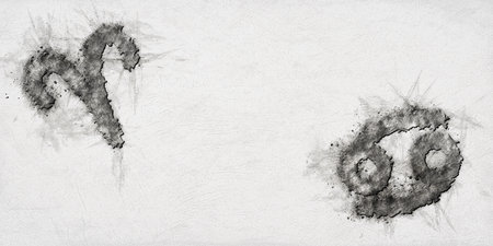 Aries and Cancer Compatibility, Sketched Zodiac Symbolsの写真素材