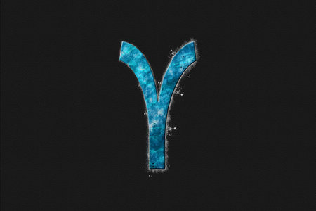 Upsilon sign. Upsilon letter, Greek alphabet Symbol, Blue Symbolの写真素材