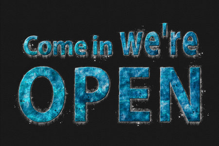 Come in we're Open Sign, Open Text, Business Concept, Blue Symbol
