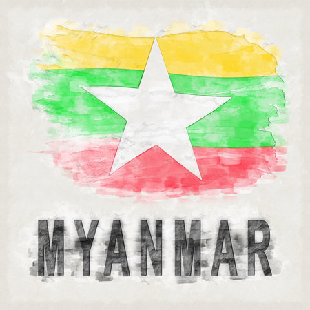 Myanmar National Colors with Country Name Backgroundの写真素材