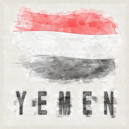 Yemen National Colors with Country Name Backgroundの写真素材