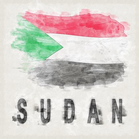 Sudan National Colors with Country Name Backgroundの写真素材