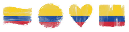 Colombia Flag Set Brush Stroke Shapes on Whiteの写真素材