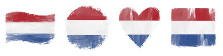 Netherlands Flag Set Brush Stroke Shapes on Whiteの写真素材