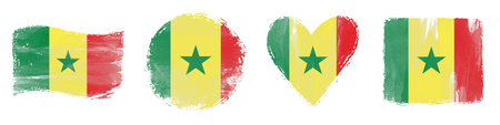 Senegal Flag Set Brush Stroke Shapes on Whiteの写真素材