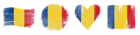 Romania Flag Set Brush Stroke Shapes on Whiteの写真素材