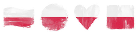 Poland Flag Set Brush Stroke Shapes on Whiteの写真素材