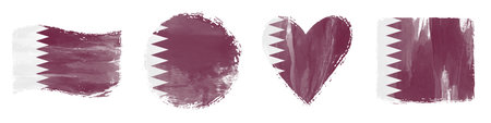 Qatar Flag Set Brush Stroke Shapes on Whiteの写真素材