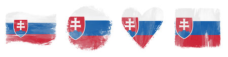 Slovakia Flag Set Brush Stroke Shapes on Whiteの写真素材