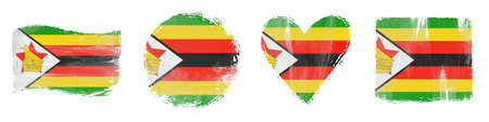 Zimbabwe Flag Set Brush Stroke Shapes on Whiteの写真素材