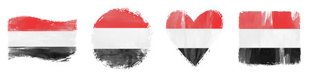 Yemen Flag Set Brush Stroke Shapes on Whiteの写真素材