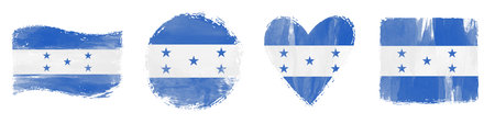 Honduras Flag Set Brush Stroke Shapes on Whiteの写真素材