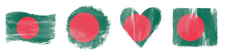 Bangladesh Flag Set Brush Stroke Shapes on Whiteの写真素材