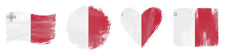 Malta Flag Set Brush Stroke Shapes on Whiteの写真素材