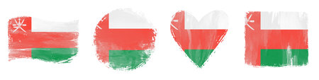 Oman Flag Set Brush Stroke Shapes on Whiteの写真素材