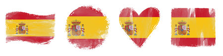 Spain Flag Set Brush Stroke Shapes on Whiteの写真素材