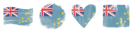 Tuvalu Flag Set Brush Stroke Shapes on Whiteの写真素材