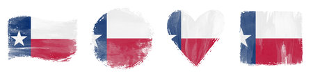 Texas Flag Set Brush Stroke Shapes on Whiteの写真素材