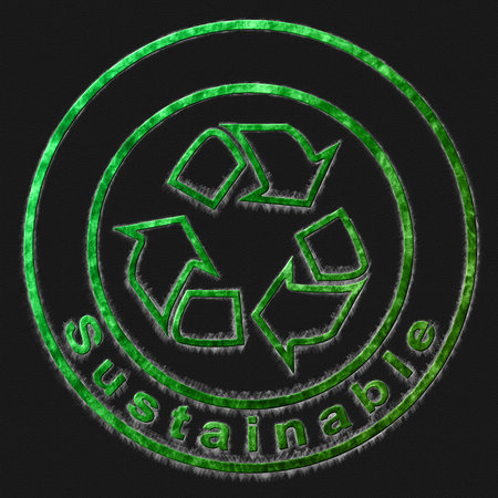 Sustainable Green Symbol Drawn on Black Backgroundの写真素材