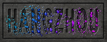 Neon Hangzhou Glow, Color Splash Cityの写真素材