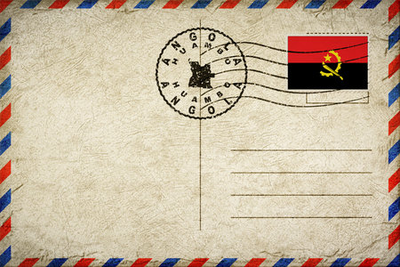Angola Huambo Vintage Air Mail Envelope with Flag and Postmarkの写真素材