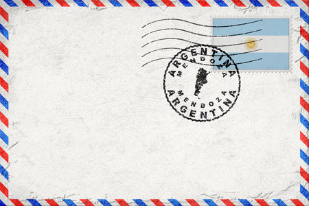 Argentina Mendoza Vintage Air Mail Envelope with Flag and Postmarkの写真素材