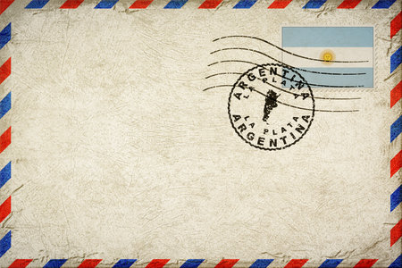 Argentina La Plata Vintage Air Mail Envelope with Flag and Postmarkの写真素材