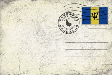 Barbados Speightstown Old Style Mail Envelope with Flag and Postmarkの写真素材