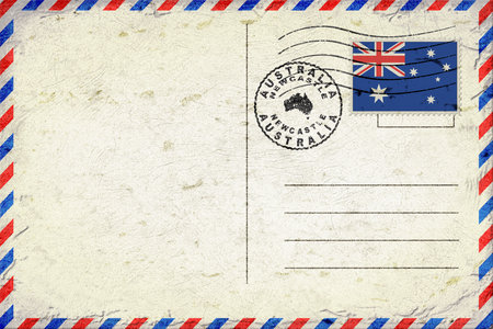 Australia Newcastle Vintage Air Mail Envelope with Flag and Postmarkの写真素材