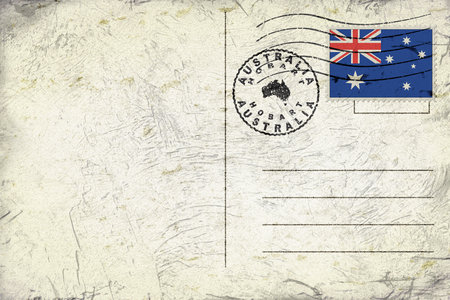 Australia Hobart Old Style Mail Envelope with Flag and Postmarkの写真素材