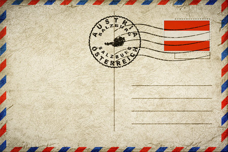 Austria Salzburg Vintage Air Mail Envelope with Flag and Postmarkの写真素材