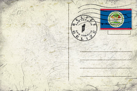 Belize San Ignacio Old Style Mail Envelope with Flag and Postmarkの写真素材