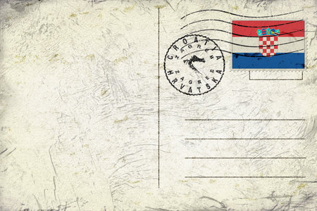 Croatia Zagreb Old Style Mail Envelope with Flag and Postmarkの写真素材