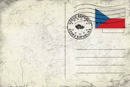 Czech Republic Prague Old Style Mail Envelope with Flag and Postmarkの写真素材