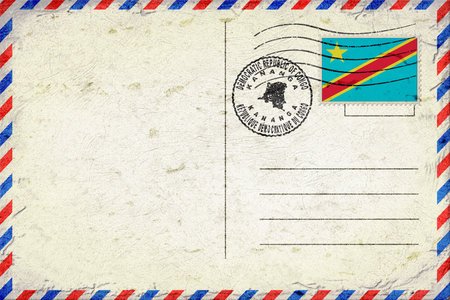 Democratic Republic of Congo Kananga Vintage Air Mail Envelope with Flag and Postmarkの写真素材