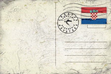 Croatia Dubrovnik Old Style Mail Envelope with Flag and Postmarkの写真素材