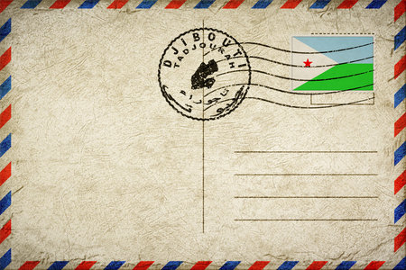 Djibouti Tadjourah Vintage Air Mail Envelope with Flag and Postmarkの写真素材