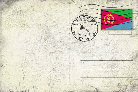 Eritrea Kassala Old Style Mail Envelope with Flag and Postmarkの写真素材