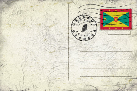 Grenada Gouyave Old Style Mail Envelope with Flag and Postmarkの写真素材